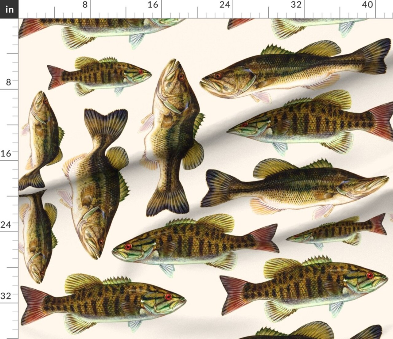 Various Fabrics by the Yard or Fat Quarter Fish Bass Animal Fishing Custom Printed Fabric by Spoonflower
